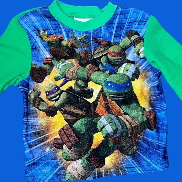 Nickelodeon - Boys Green (Flame Resistant) Ninja Turtles Pajama Set 6/7 - Picture 2 of 3